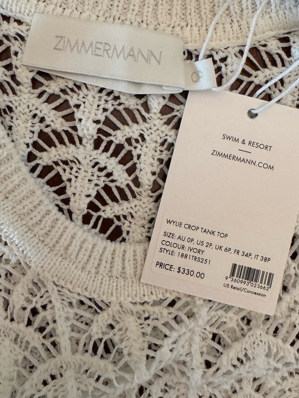 Zimmermann 

Wylie Crop Tank Top, Ivory - Picture 8 of 10